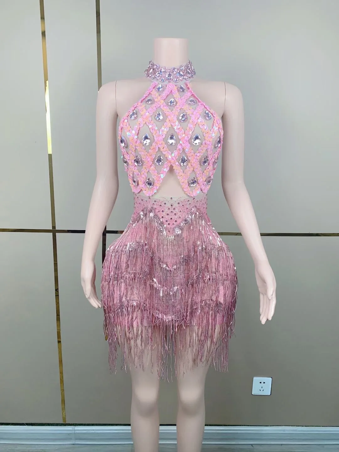 

Sexy Hottie Hip Dress Rhinestone Fringed Backless Nightclub Party Evening Vestido De Noche Fiesta Lujo Wedding Guest Dress Woman