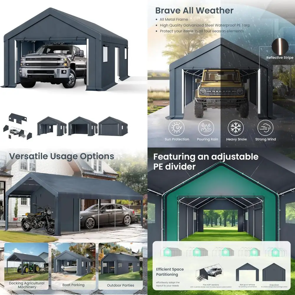 

Outdoor Portable Storage Shelter Shed Garage 13x24x9.6 ft with Roll-up Zipper Doors and Vents for Motorcycles and Cars