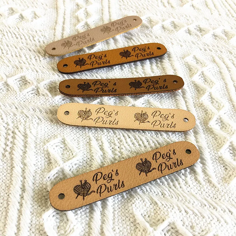 30pcs Handmade labels for clothes Leather knitting tags personalized text logo Floding label for crochet craft items with rivets