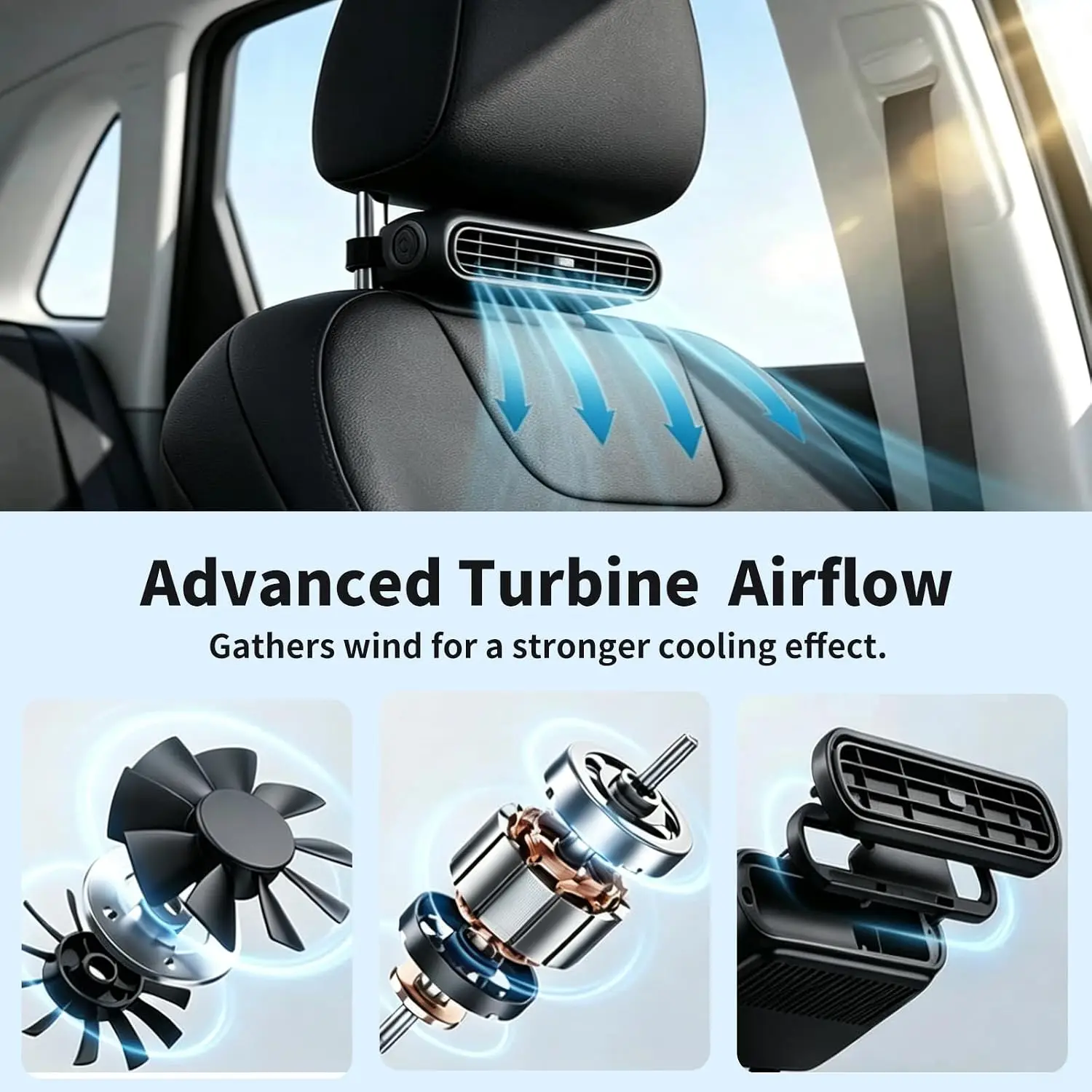 2026 New Upgrade Car Seat Fan With Battery.with Seat Back Cooling Airflow For Drivers, 3-speed Quiet Rear Seat Fan For Passenger