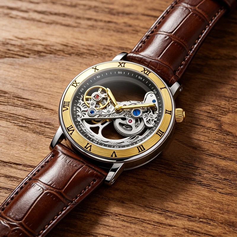 Orologio meccanico moda uomo orologi trasparenti SHENHUA automatico meccanico scheletro orologi cinturino in pelle Relogio Masculino