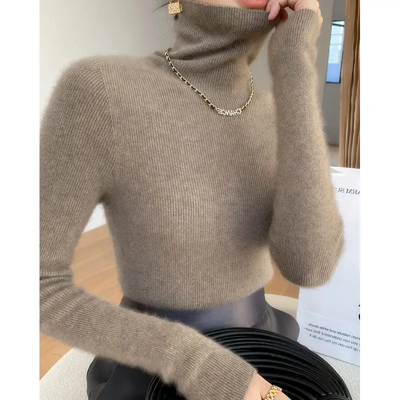 

Winter Women Korean Fashion Simple Turtleneck Warm Soft Basic Knitted Sweater Elegant Solid Color Long Sleeve Slim Pullover Tops