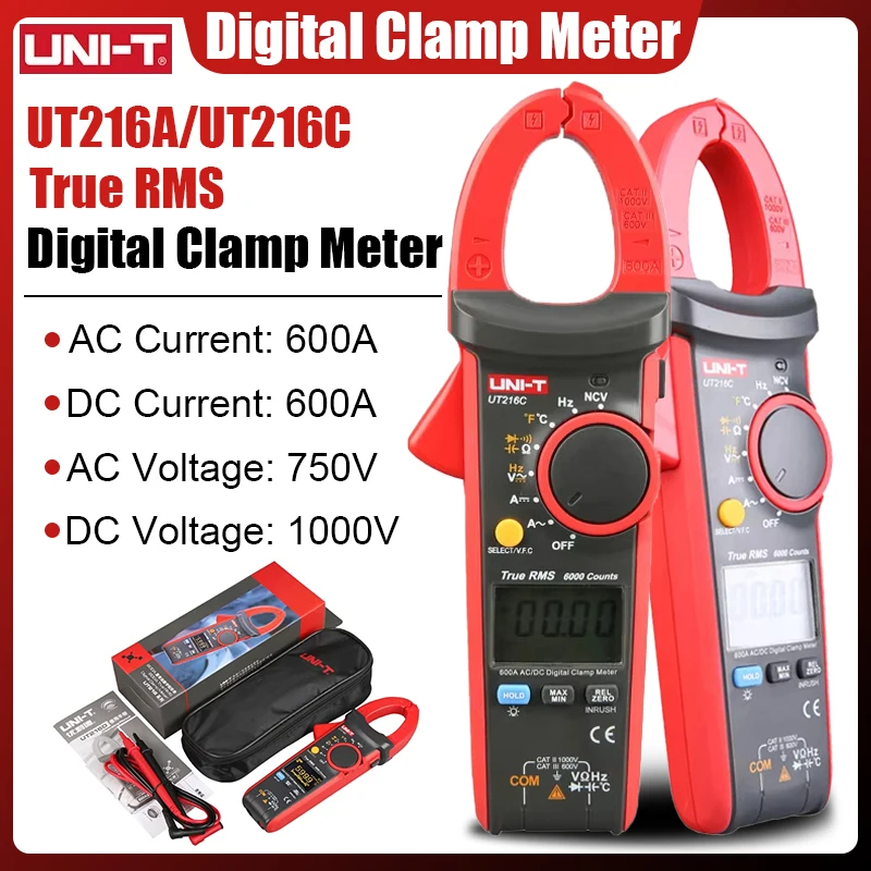 

UNI-T UT216A UT216C 600A True RMS Цифровые клещи Мультиметр переменного и постоянного тока с автоматическим диапазоном NCV Бесконтактное тестирование напряжения
