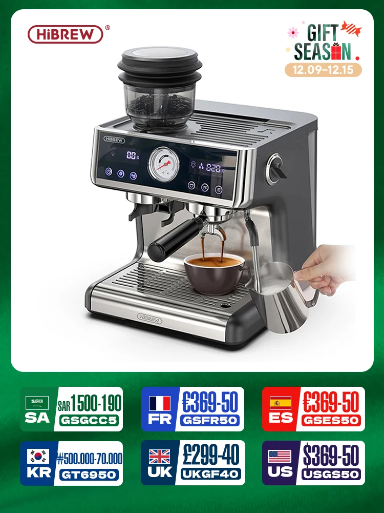 HiBREW Dual Boiler System Barista Pro 20Bar Bean to Espresso Cafetera Coffee Machine with Full Kit for Cafe Hotel Restaurant H7A