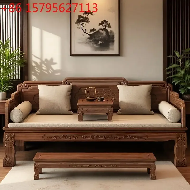 

New Chinese solid wood Arhat bed sofa small apartment chaise longue coffee table combination