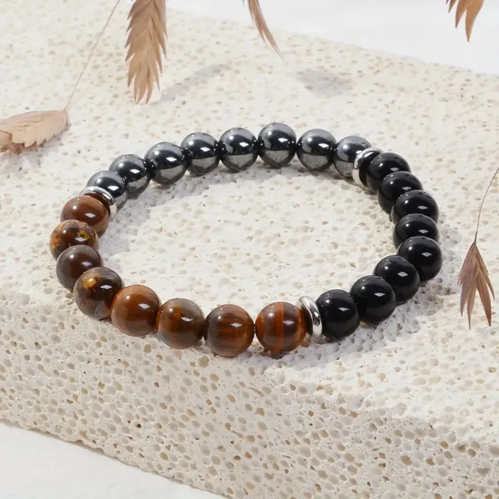 Triple Protection Power Black Tourmaline Tiger's Eye Bracelet Healing Crystal Beaded Bracelet Natural Stone Bracelet
