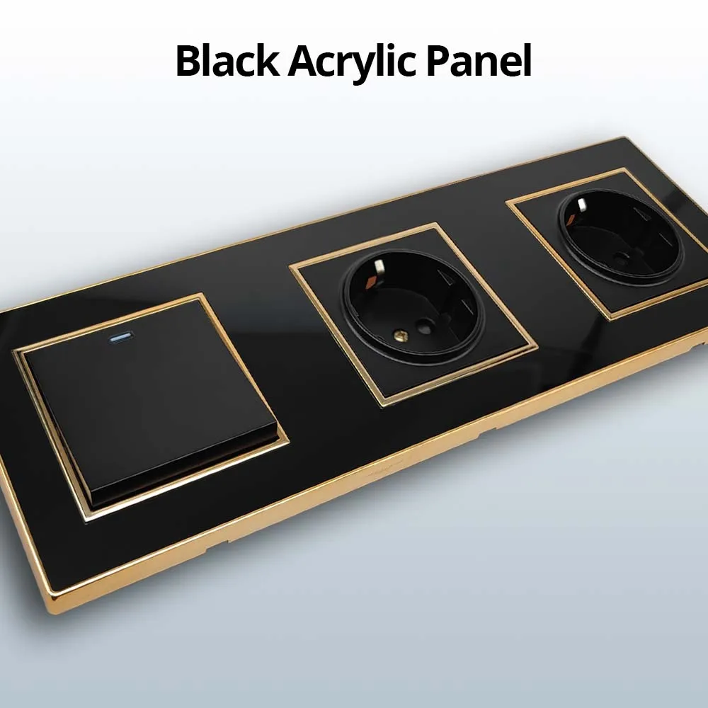 Wallpad Black DIY Module Acrylic Panel With Gold Border Wall Power Socket Electrical Outlet S6 Function Key Free Combination