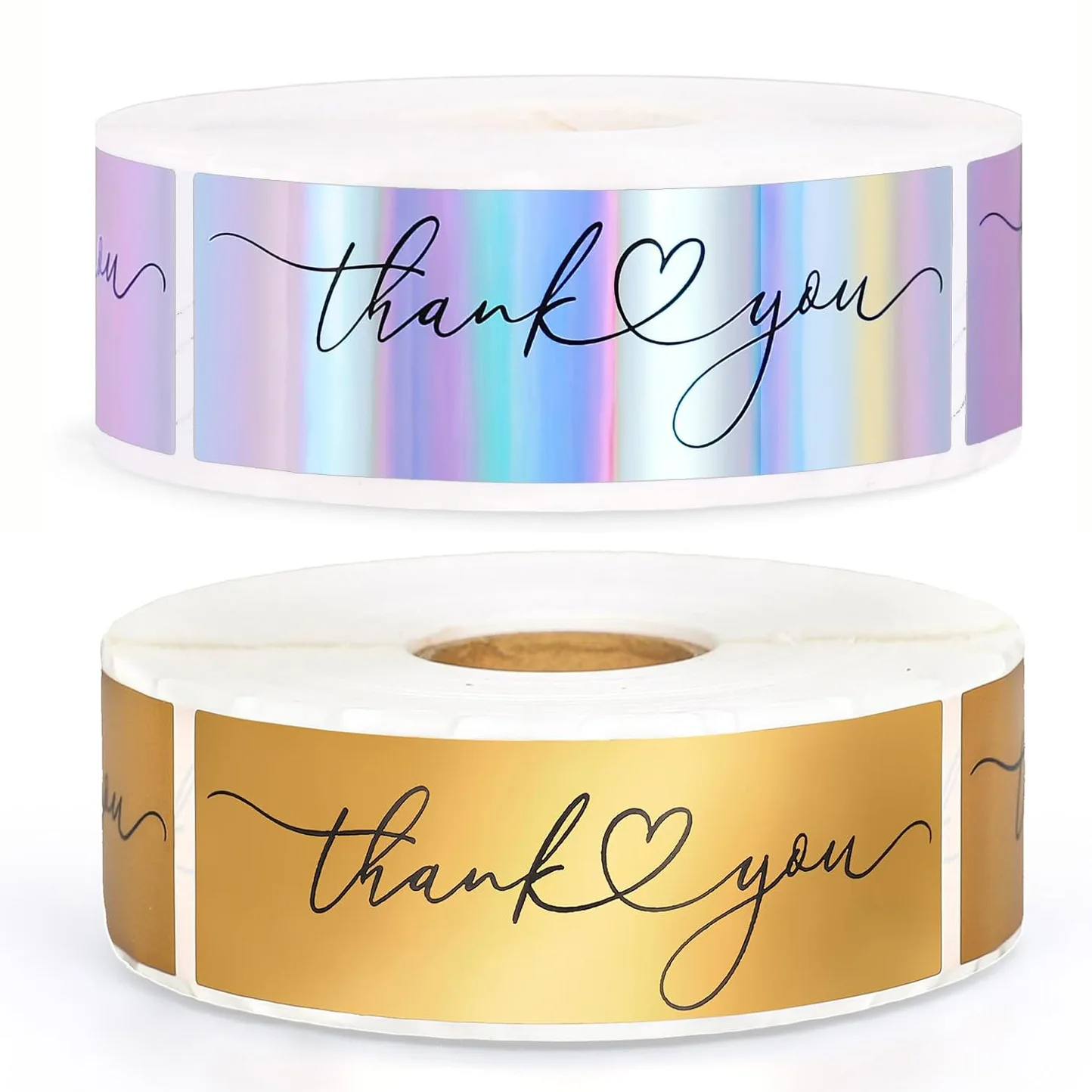 JCAC 120 autocollants/rouleau 3 pouces dorés et holographiques « Merci », étiquettes adhésives faites à la main pour DIY