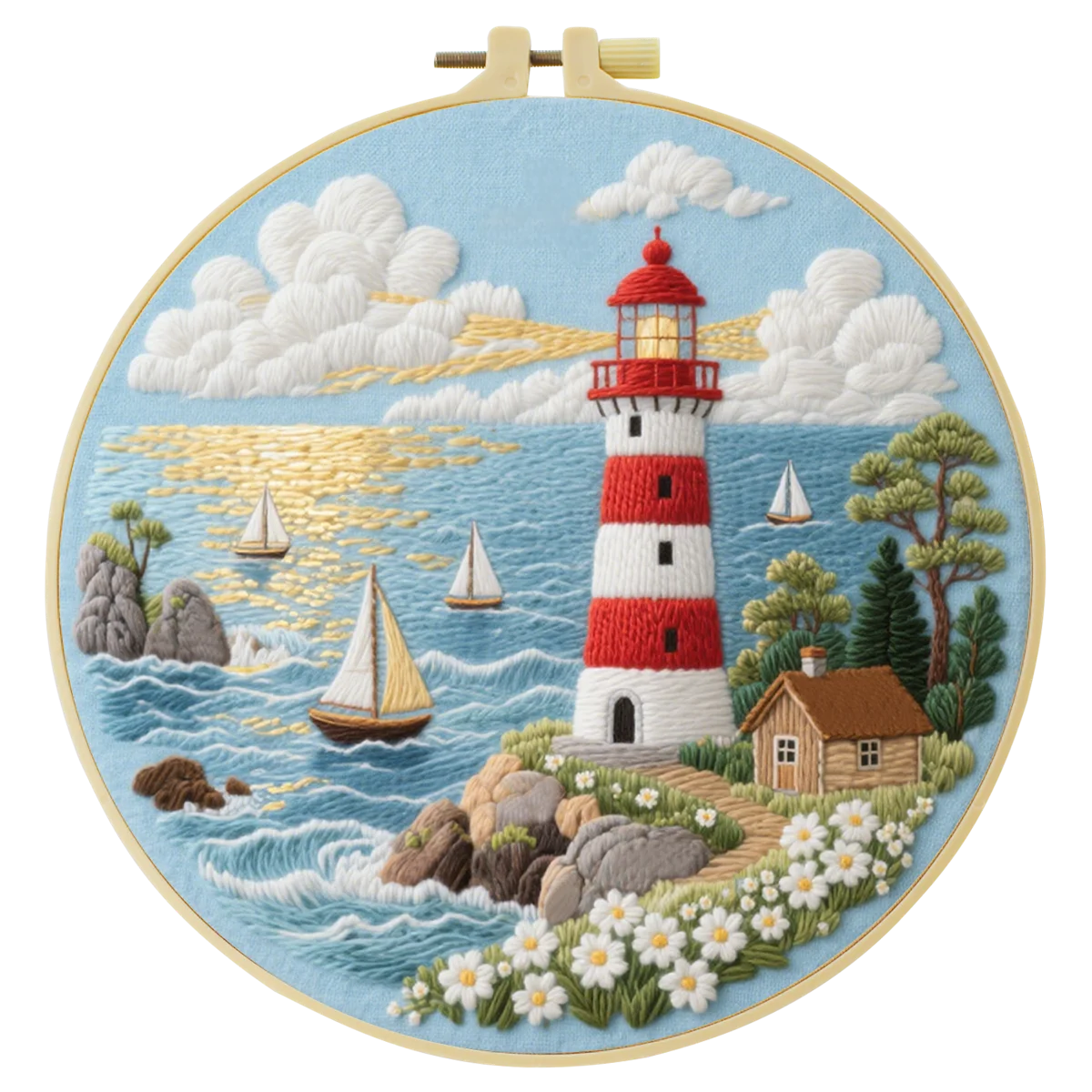1 Stück 20X20CM/15X15CM 7,87/6,3 Zoll Der Leuchtturm auf der Insel Stickerei-Starter-Kit DIY-Kit Bastelset Malerei Heimdekoration – Detail 4