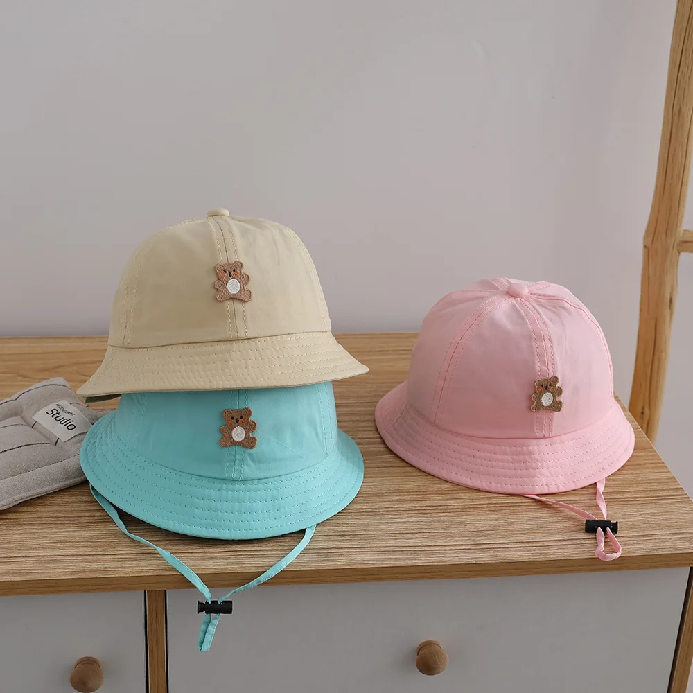 

Kids Sun Protection Outdoor Leisure Cap 48-50cm Spring Summer Girls Bear Pattern Fisher Hat Boy Bucket Hat Children Caps