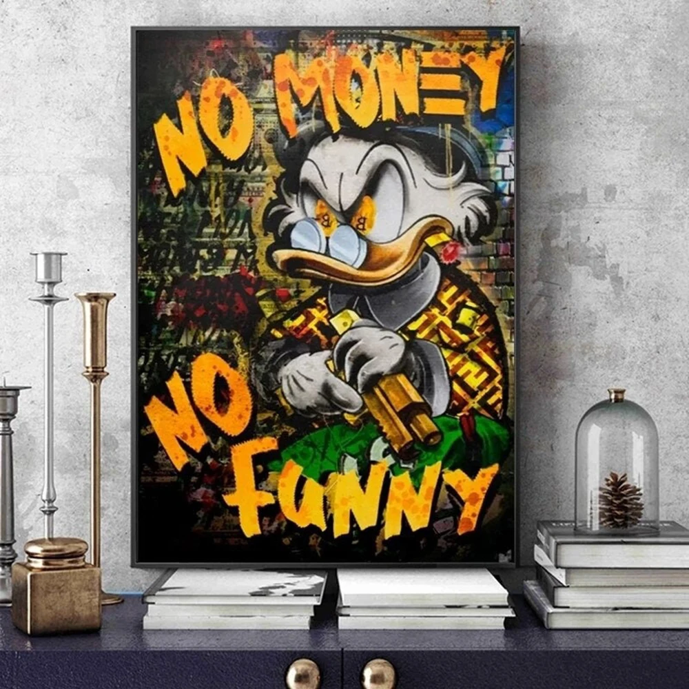 

Disney Graffiti No Money No Funny Poster Canvas Painting Cartoon Donald Duck Abstract Wall Art Prints Kids Room Home Decoration