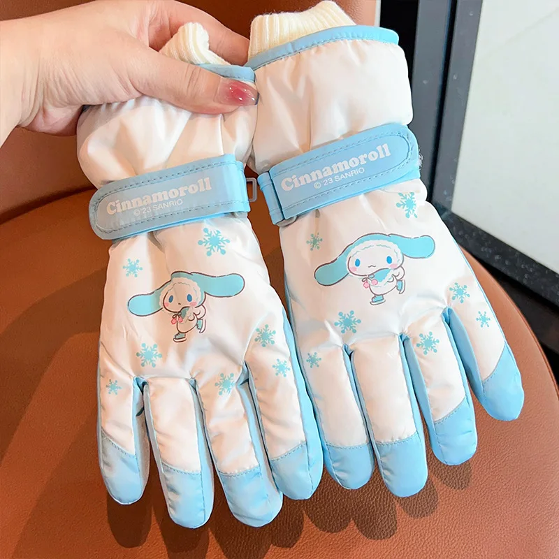 Kawaii Sanrio Cartoon Children Gloves Cute Kuromi Cinnamoroll My Melody Autumn Winter Padded Warm Ski Gloves Girl Christmas Gift