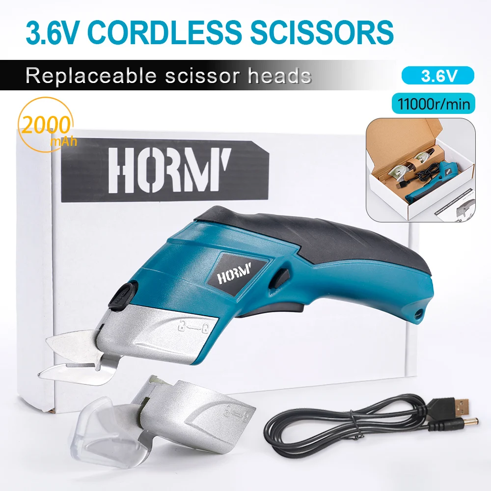 

3.6V USB Rechargeable Cordless Electric Scissors With 2 Blades Sewing Shear Cutter Fabric Cloth Carpet PVC Leather Cutting Tools