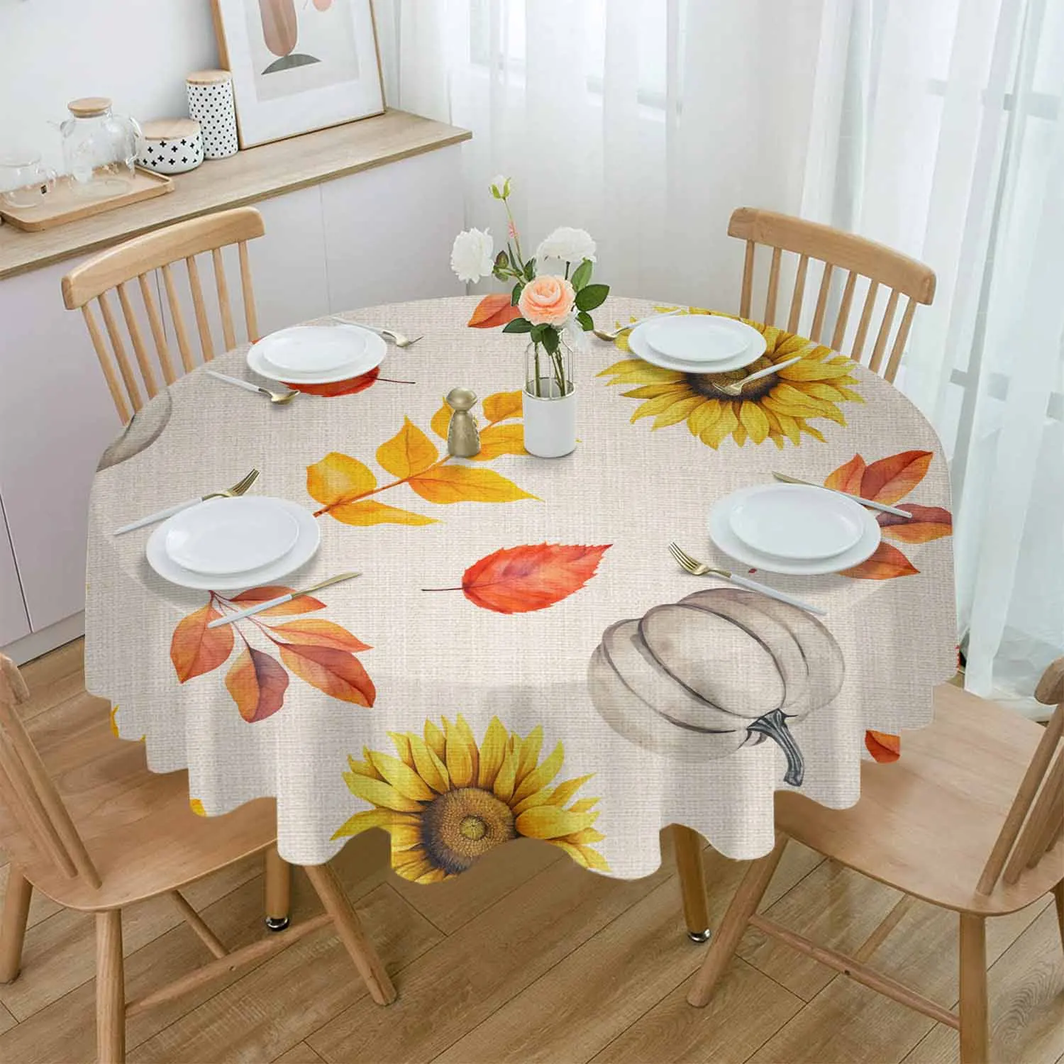 Autumn Sunflower Pumpkin Country Style Waterproof Tablecloth Wedding Holiday Table Cloth Dining Table Cover Tea Table Cloth