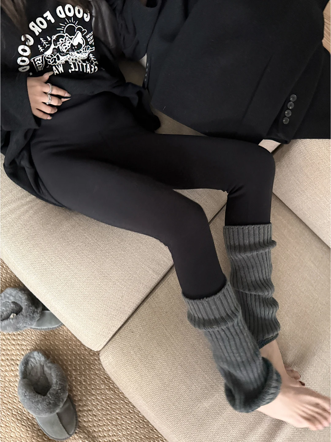 High Waist Fce Lined ark Skin Pants Women's Yoga Pants Autumn Winter New Sle Warmth Leggings Casual Long Pants