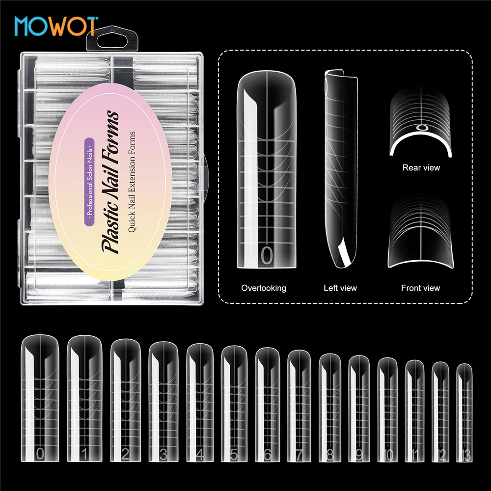 MOWOT 신제품 140개 듀얼 폼 네일 몰드 폴리 네일 젤용 클리어 풀 커버 네일 익스텐션 탑 폼 아크릴 네일 팁 매니큐어 도구