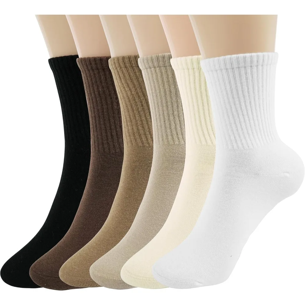 

Women's casual calf leather socks - cute cotton round neck socks - soft ankle and above socks 6 pairs