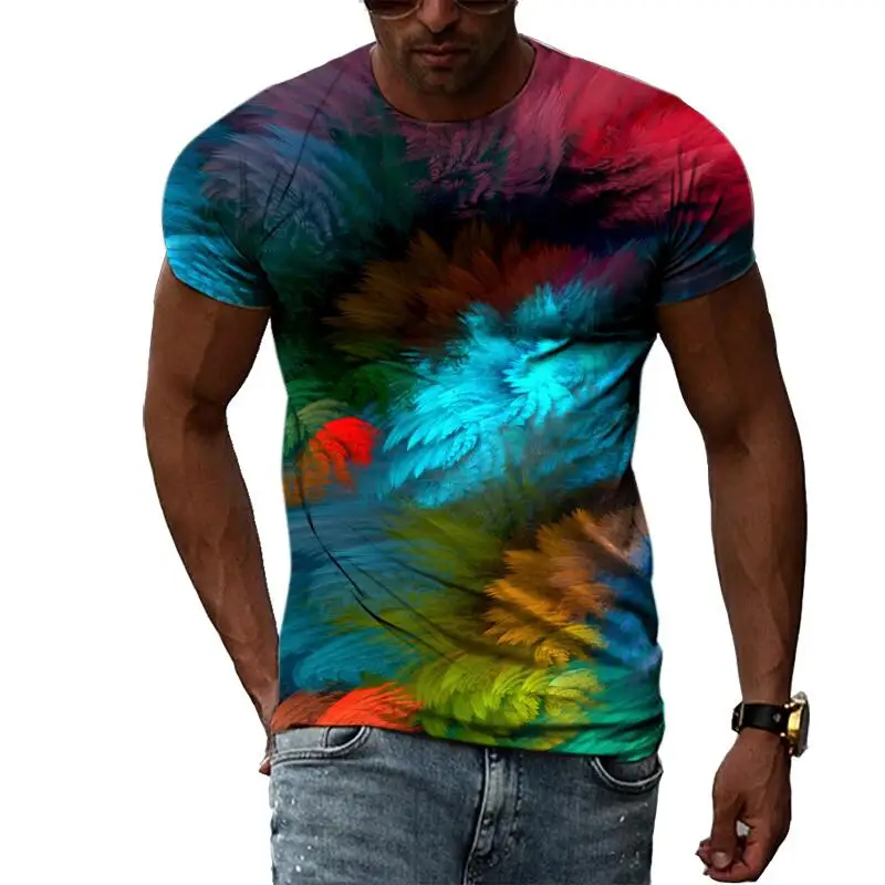 

New Tide Summer Fashion Pigment Picture T-shirts Casual Print Tees Hip Hop Personality Round Neck Short Sleeve Tops