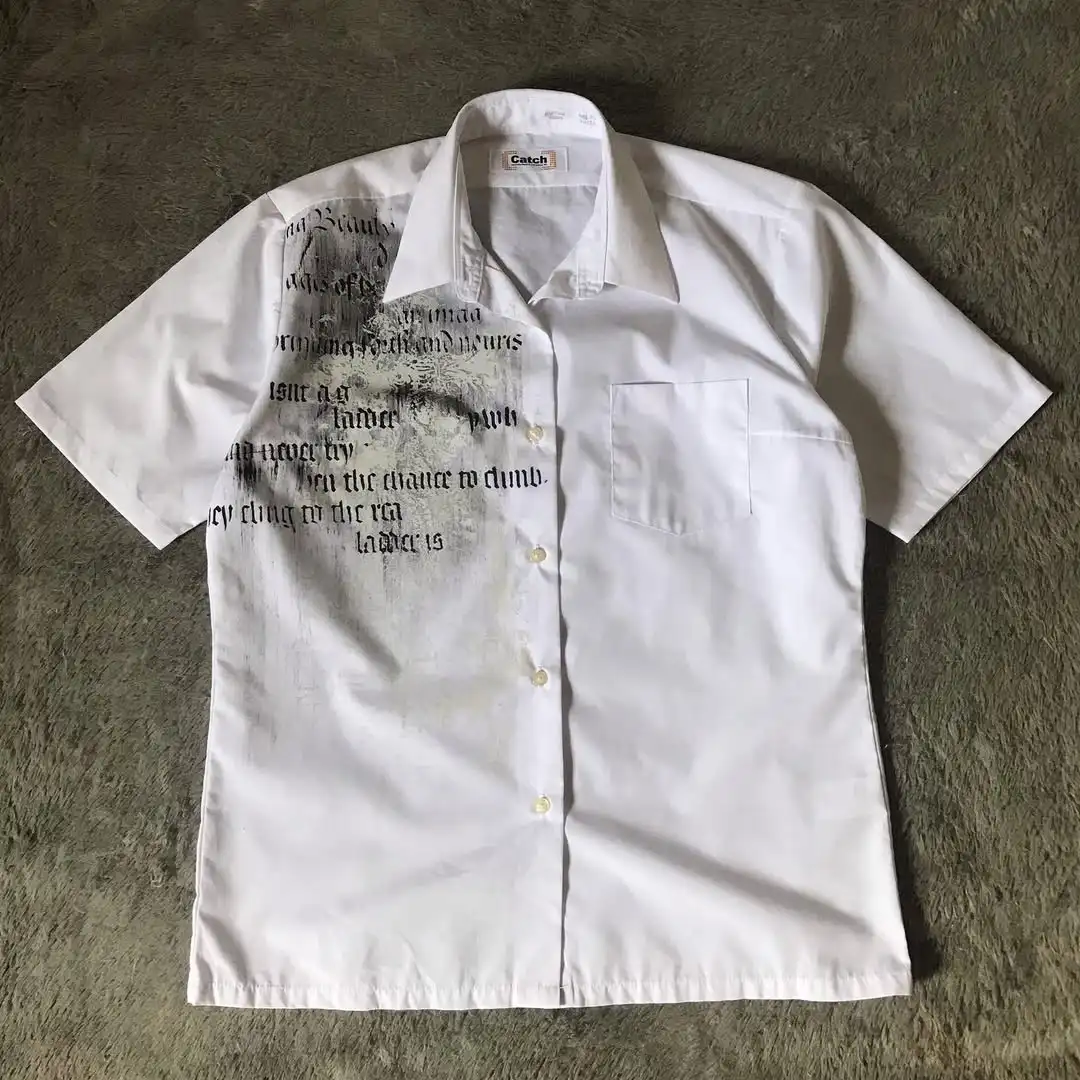 Y2K White Shirt Tie Suit Retro Street T-Shirt Harajuku Women Skull Holy Writ Letter Printing Tee Fashion Goth Short Sleeve Tops