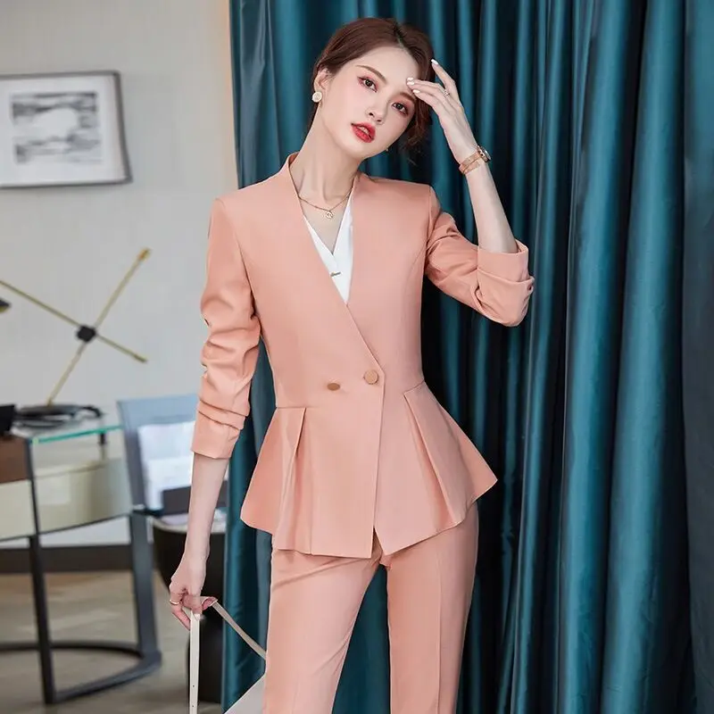 Designer Pleated Slim Waist Women Blazer Suit Pants Skirt Set Oversize 4XL Jacket Purple Orange Business Formal Office Sexy Coat