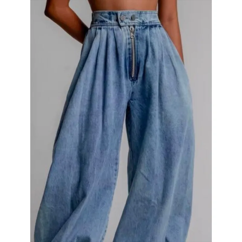 Vintage Washed Knickerbockers Jeans for Women 2026 Fashion Cotton High Waist Zipper Button Pockets Pants Woman Clothing 181987