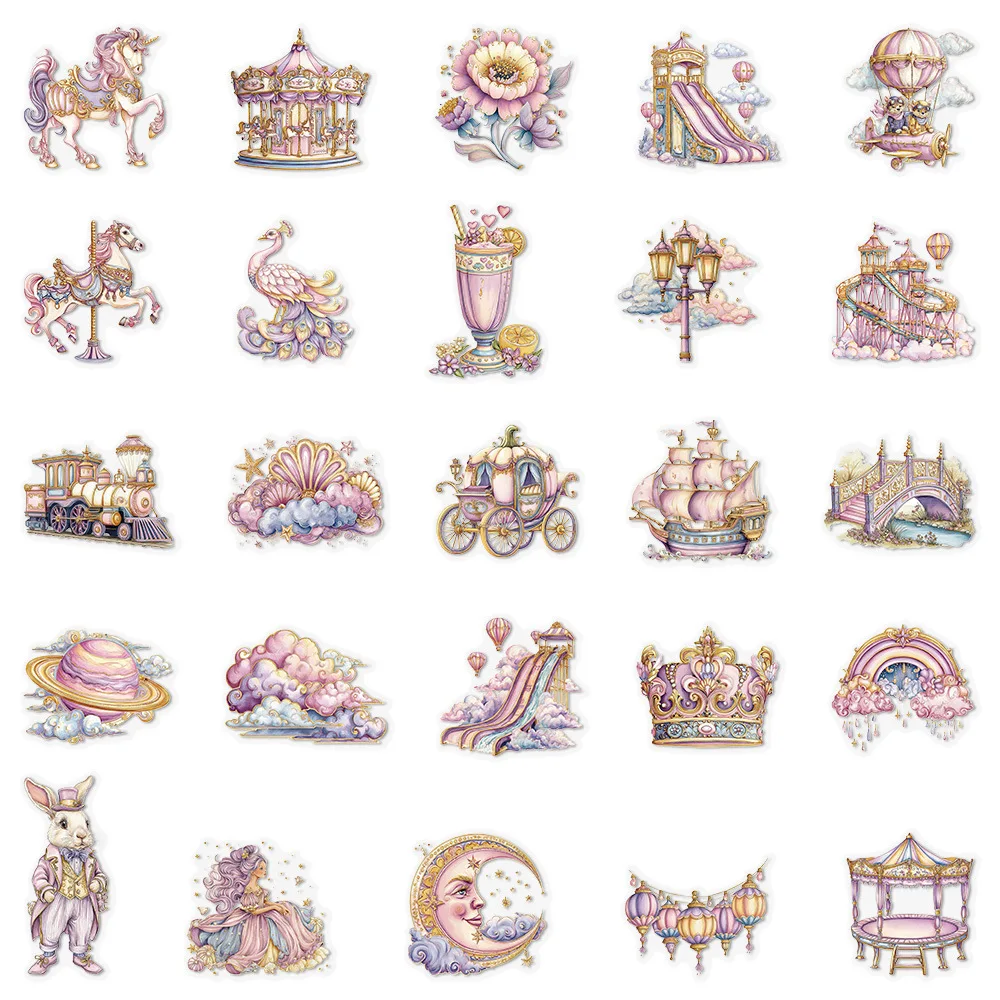 10/30/50PCS Dream Amusement Park PET Transparent Sticker DIY Decoration Waterproof Skateboard Notebook Graffiti Toy