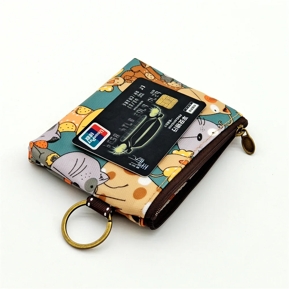 Women Polyester Cartoon Print Keychain Wallet Small Card Organizer Key Pouch Ladies Money Bag Coin Purse for Children Girls Boys
