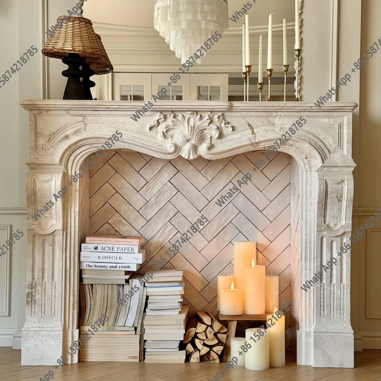

Marble Fireplace French Fireplace American Modern Retro Wind Natural Travertine Fireplace Medieval Stone