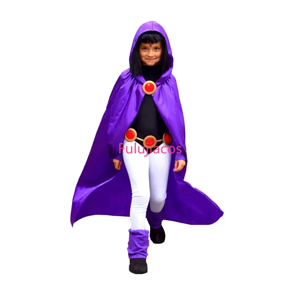 

Fulujiacos Raven Cosplay Costume Adult Black Bodysuit Purple Hooded Cloak