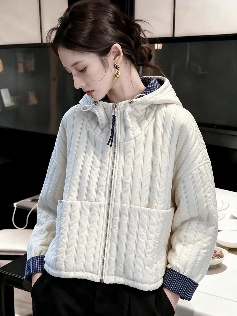 Young Stylish Short Cotton Jacket Women's Lightweight Loose Fit Autumn Winter Coat Warm Polyester Fabric Casual Wear