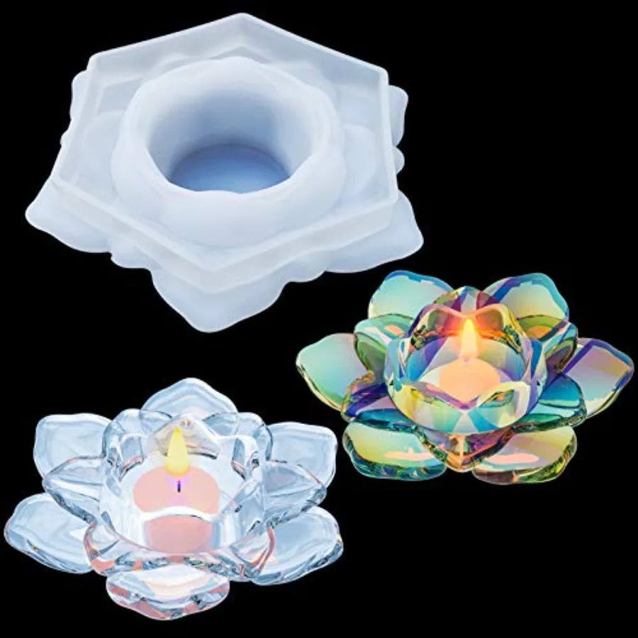 

Lotus Tealight Candles Holders Resin Mold Flower Candlestick Epoxy Casting Silicone Molds for DIY Jewelry Box Trinket Container