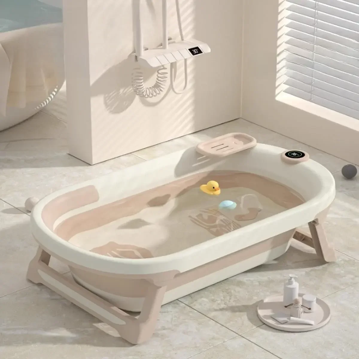 Collapsible Pet Shower Tub With Water Drain Plug Temperature Gauge Dog Bathtubs Large Capacity For Small Medium Pets