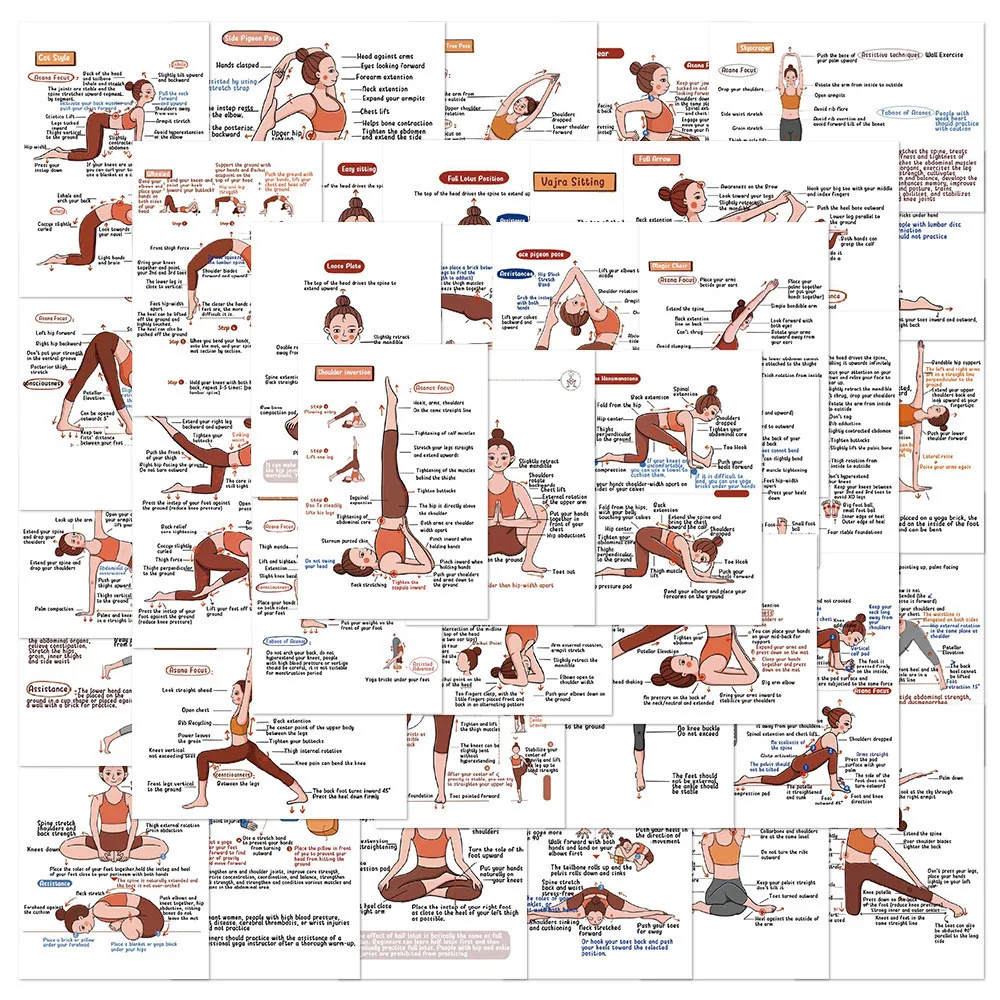41-Piece English Yoga Creative Stickers - Decorative Decals for Notebooks, Laptops, Phone Cases & Cups Giajar Sticker Store