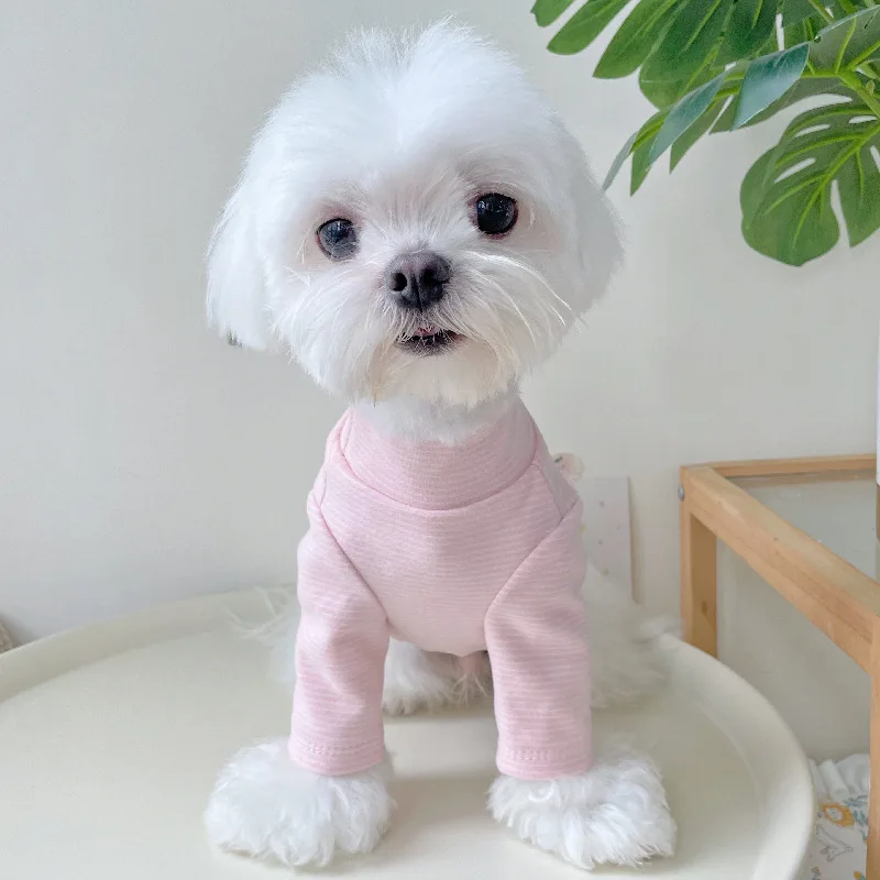 Autumn and Winter Velvet High Neck Base Shirt Pet Dog Striped T-shirt Autumn and Winter High Neck Base Shirts Puppy Clothes