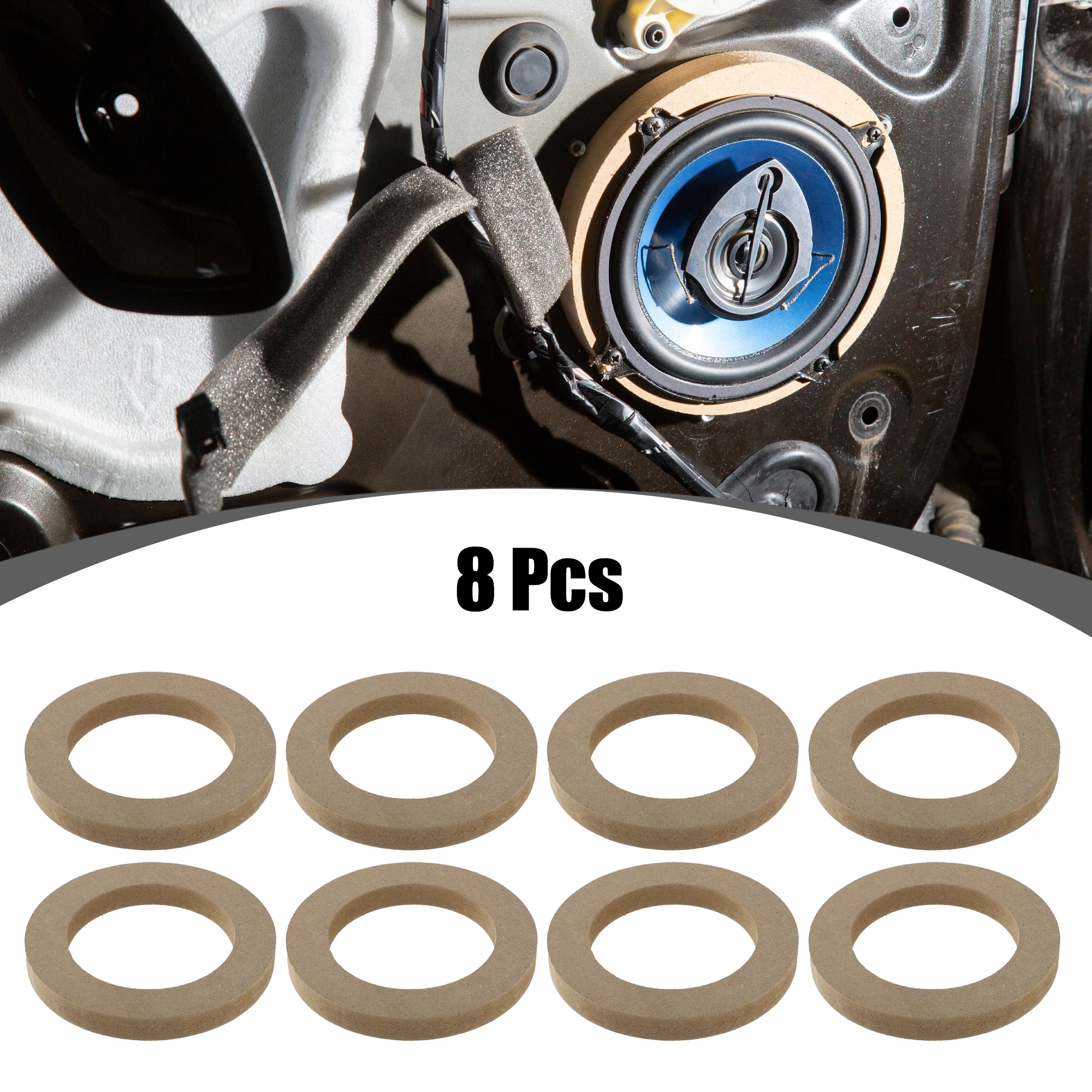 X Autohaux 8 Pcs Universal 4 Inch 5 Inch 6.5 Inch Speaker Subwoofer Mounting Spacer Rings Solid Wood Beige
