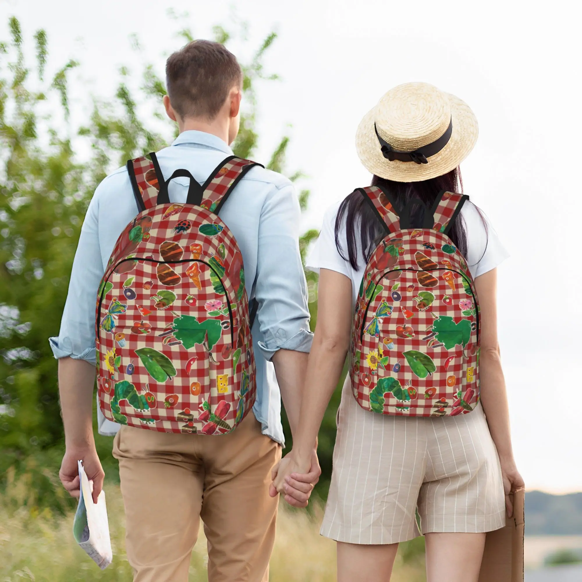

Very Hungry Caterpillars Strawberry Backpack for Men Women Teenage School Business Daypack Cartoon Book Laptop Shoulder Bag Gift