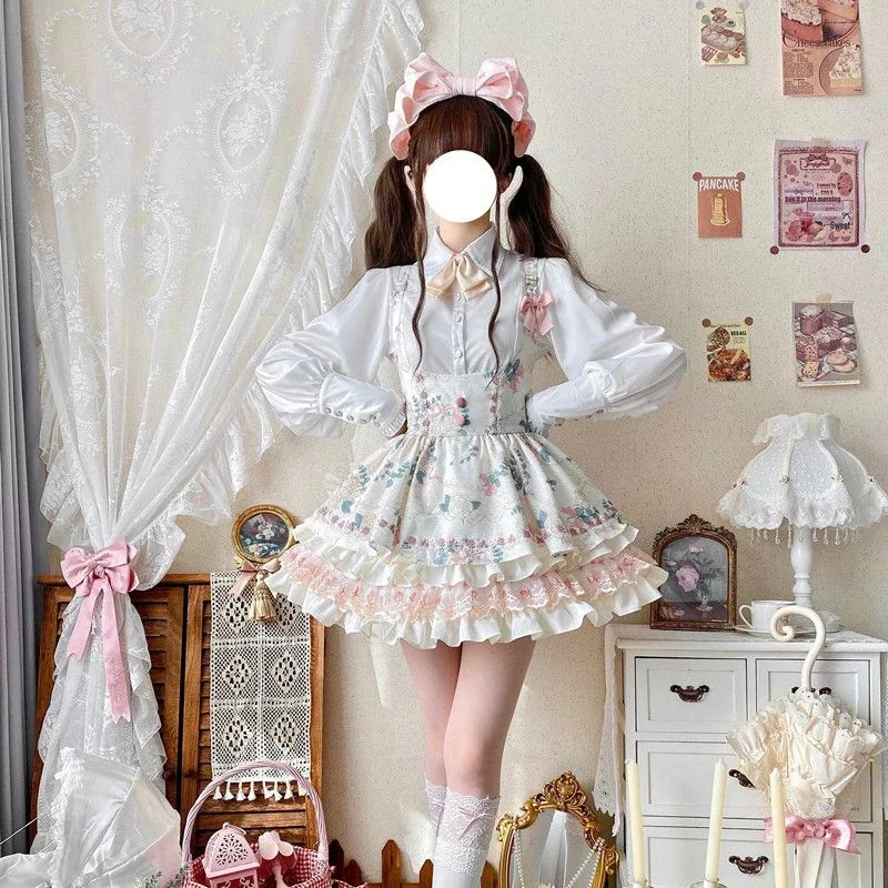 Leuke Meisjes Casual Ruches Wit Tops Blusas Mujer Japanse Kawaii Lolita Shirts Vrouwen Zoete Elegante Lange Mouw Prinses Blouses
