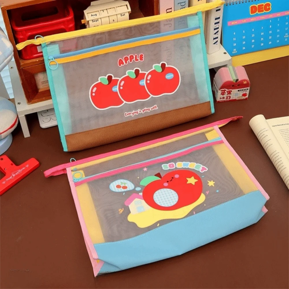 مجلدات شفافة حقيبة تخزين A4 سعة كبيرة أكياس الملفات المحمولة طبقة مزدوجة شبكة سستة حقيبة اللوازم المكتبية المدرسية #2