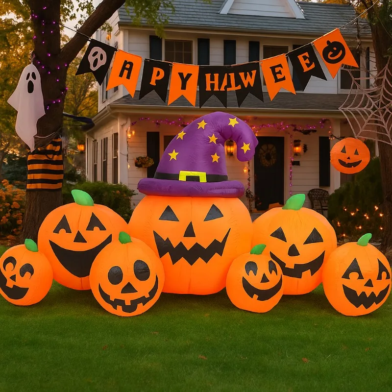 8피트 풍선 장난감 호박 할로윈 야외 파티 장식 공포의 집 마당 정원 묘비 장식 LED 조명 포함