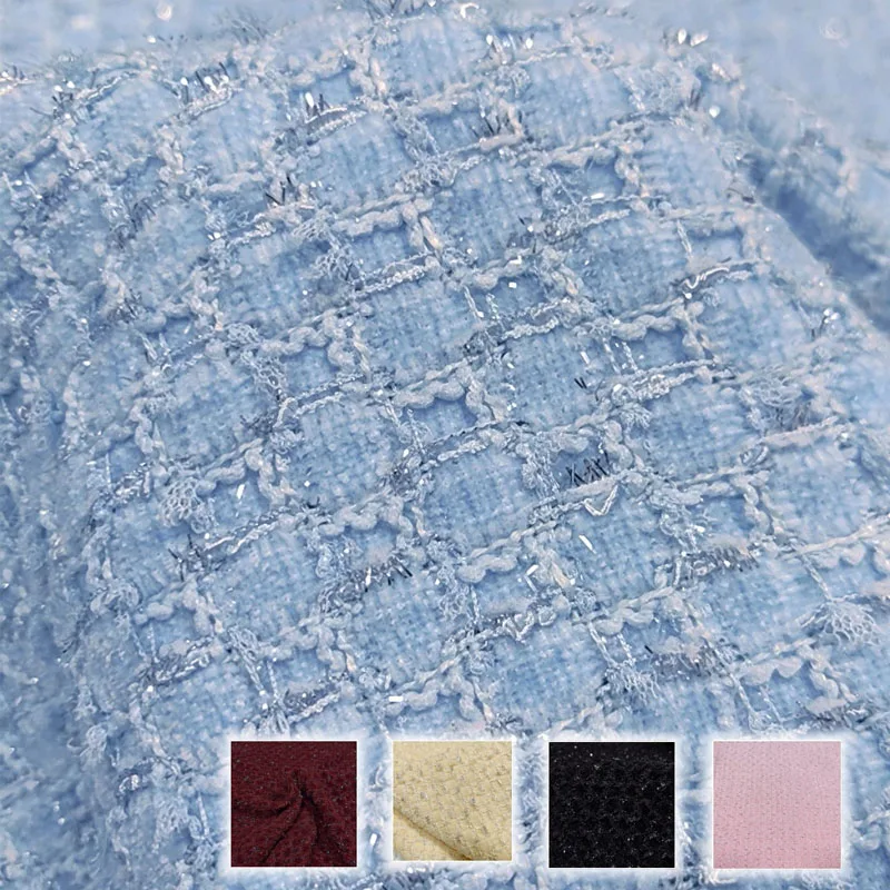

Blue Color Lattice and Bright Wire Yarn-Dyed Braide Tweed Fabric For Autumn Jacket Dress Suit Coat DIY Cloth Sewing Material
