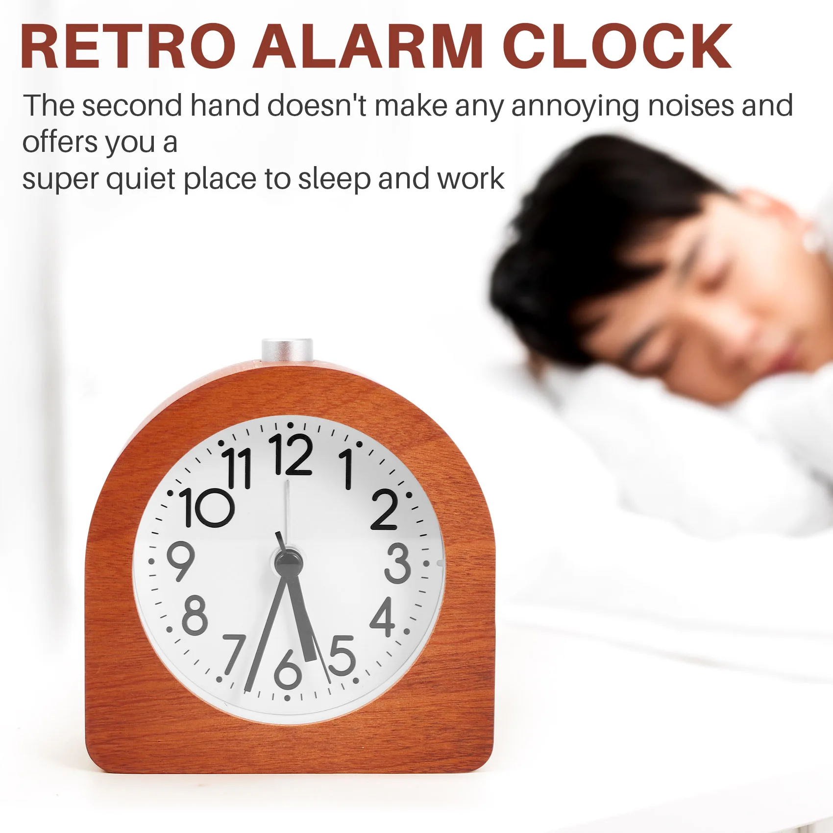 Alarm Clock Without Ticking Retro Wooden Alarm Clock with Dial Alarm Light Quiet Table Clock with Snooze Function A HOT