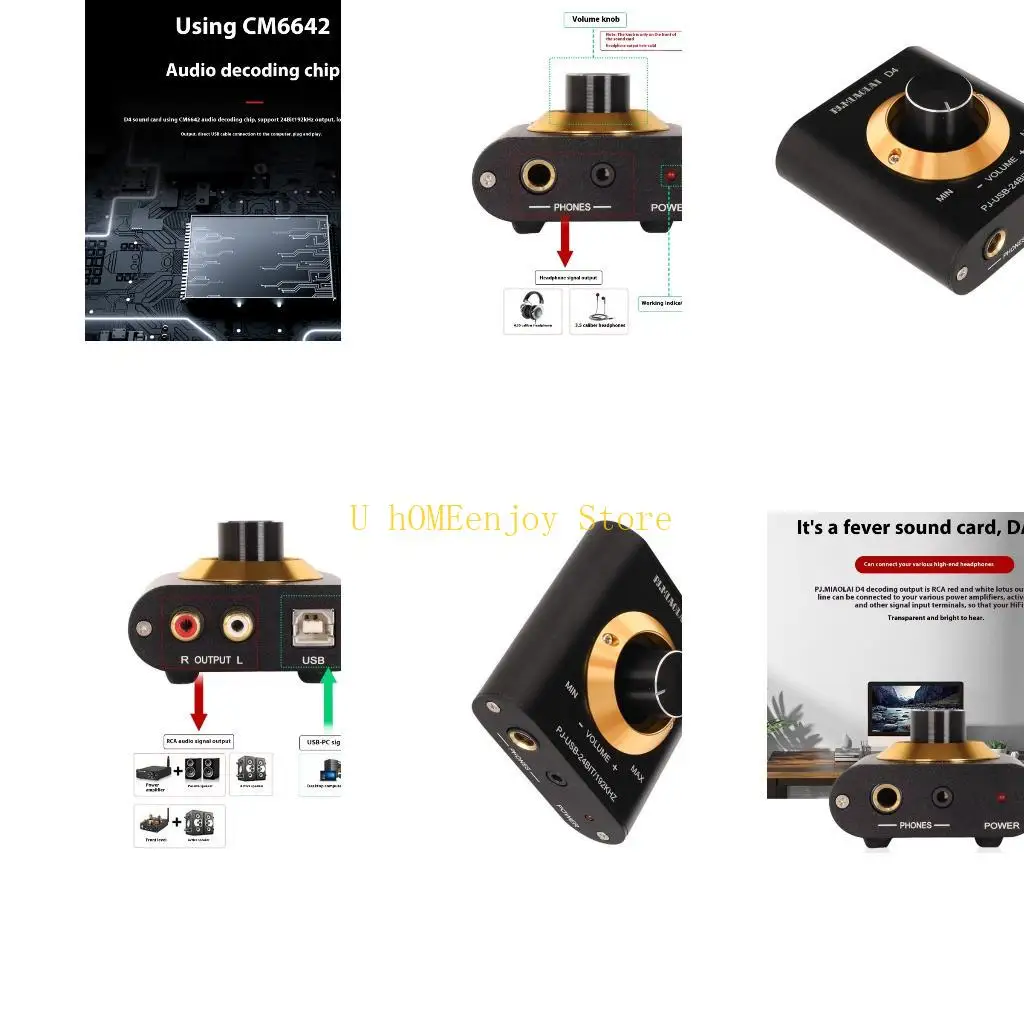 B0KF Portable USB Sound Decoders Featuring Gold Rotarys Knob High Fidelitys Audios Output Aluminum Construction Travel Essential