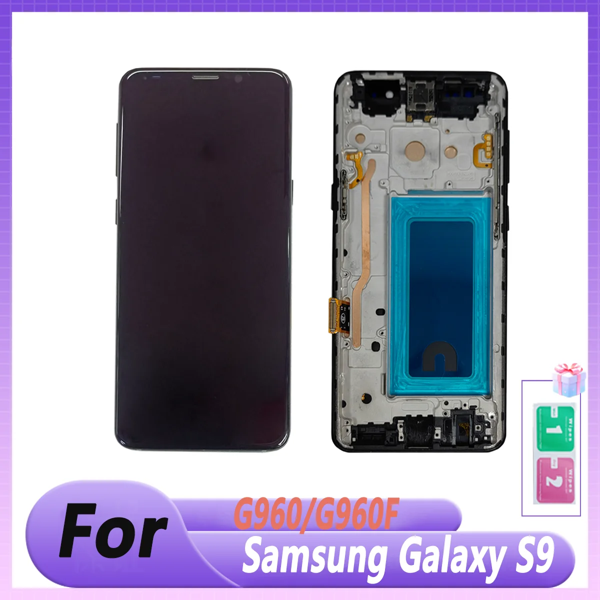 100-テスト済みスクリーンサムスンギャラクシー-s9-液晶ディスプレイタッチスクリーンデジタイザアセンブリとフレーム部品液晶-g960f-g960