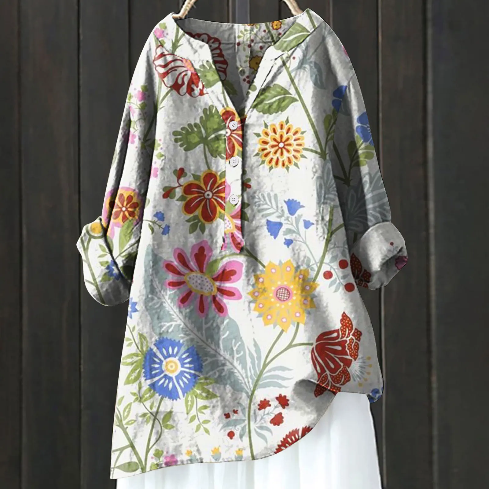 Fashion Turn-down Collar Button Blouse 2024 Women Casual Linen Shirts Long Sleeve Vintage Spring Autumn Flower Print Tops Blusas