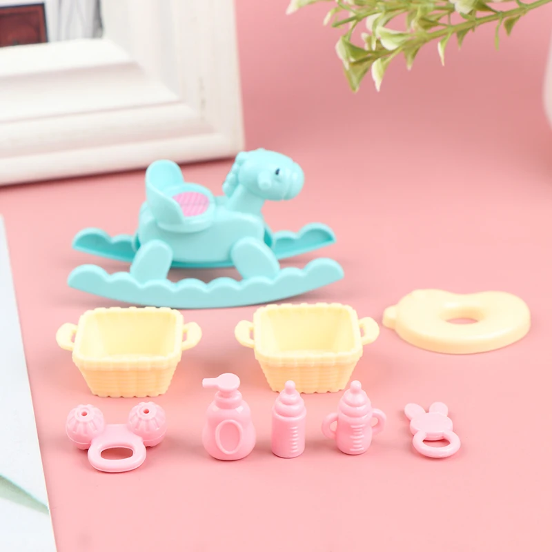 9pcs/set 1/6 Toddler Cradle Milk Bottle Model Pretend Toys for Dolls House Baby Rooms Decor