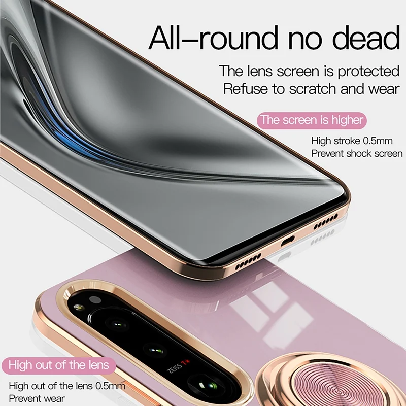 Luxury Plating Silicone Magnetic Ring Holder Phone Case For Sony Xperia 1 5 10 III IV V VI VII Shockproof Electroplated Cover view 4