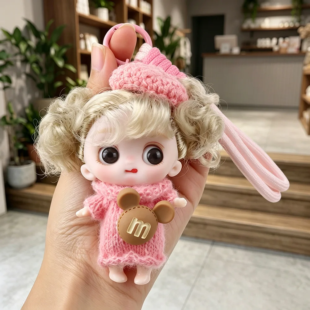 1/12 Cartoon Curly Hair Playful Maruko Doll Keychain Joint Movable 10cm Loli OB11 Doll For Car/Bag Keychain Exquisite Doll Charm