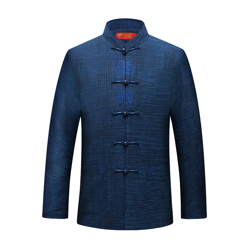 Oriental Style Men Red Blue Tang Suit With Chinese Propitious Pattern Embroidery Design Mandarin Collar Coat Retro Outfits Male