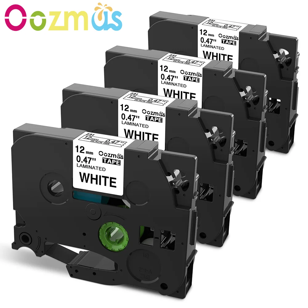 Oozmas 12mm Label Tape Compatible for Brother Label Printer TZe-231 12mm Refills for Brother PT-H110 PTD600 Label Maker, 4 Pack