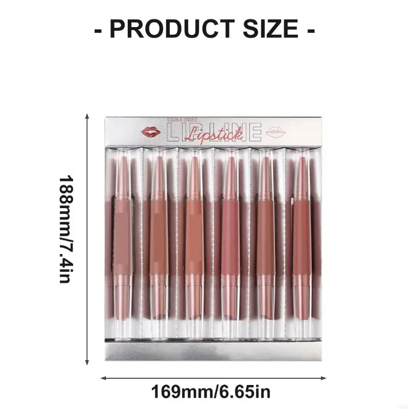 C1FF مجموعة مكونة من 6 قطع من قلم تحديد الشفاه وأحمر الشفاه غير اللامع لتحديد دقيق للشفاه